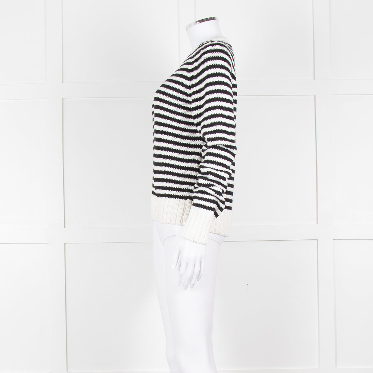 Tory Burch White Black Striped Cotton Sweater