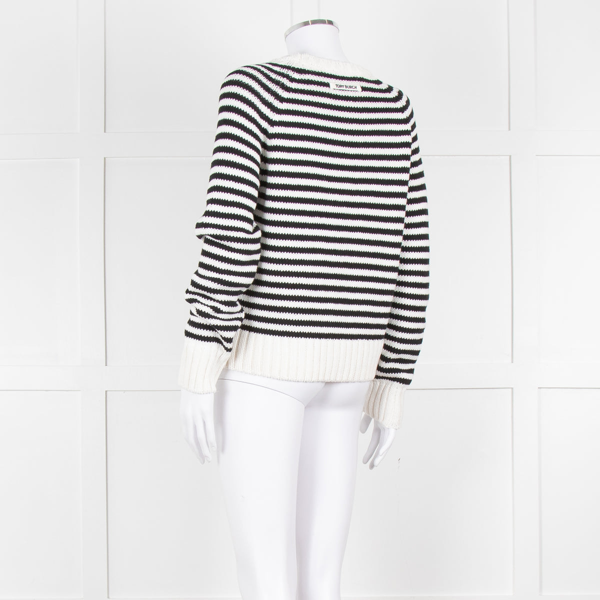 Tory Burch White Black Striped Cotton Sweater