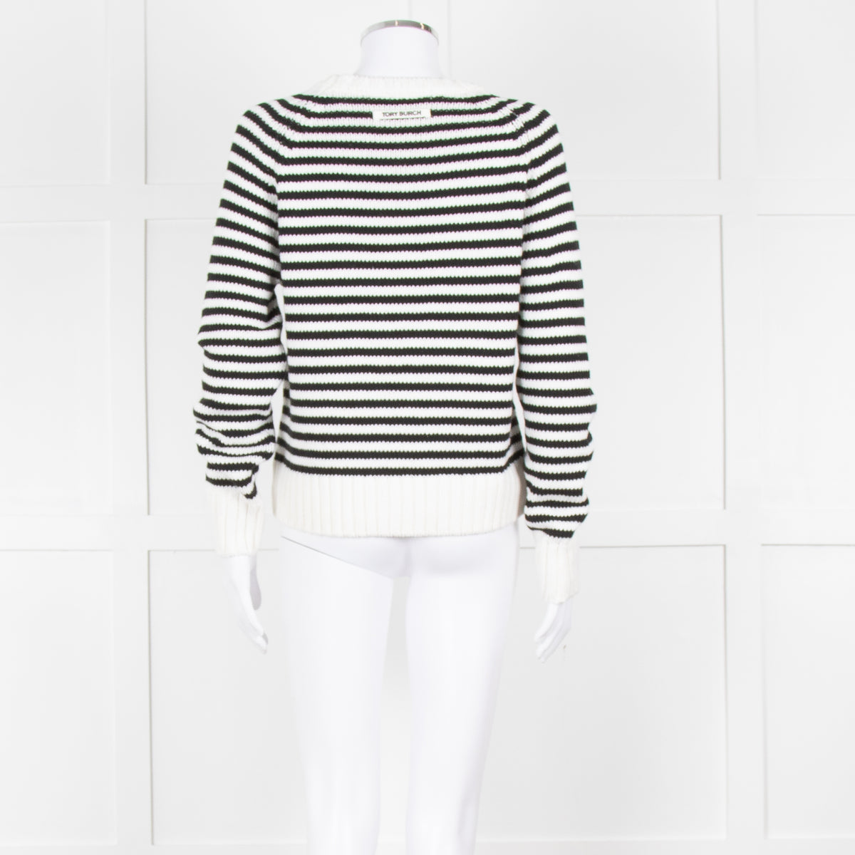 Tory Burch White Black Striped Cotton Sweater