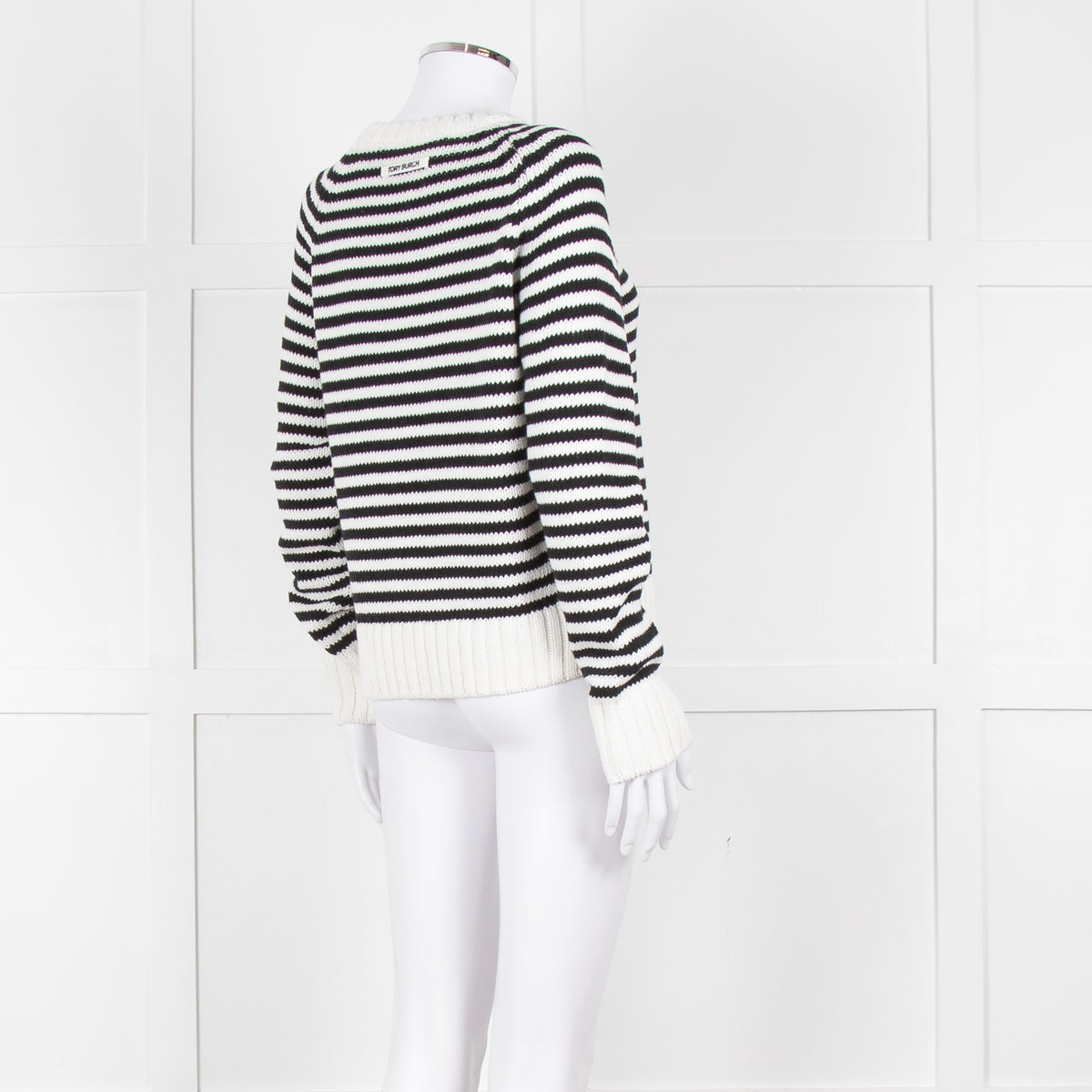 Tory Burch White Black Striped Cotton Sweater