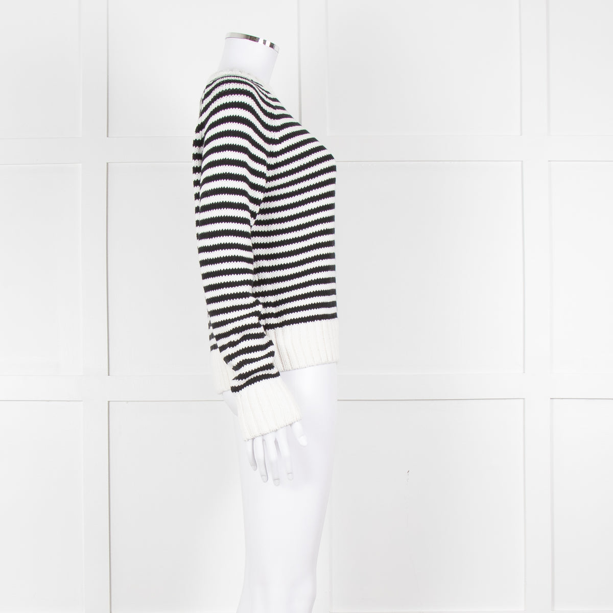 Tory Burch White Black Striped Cotton Sweater