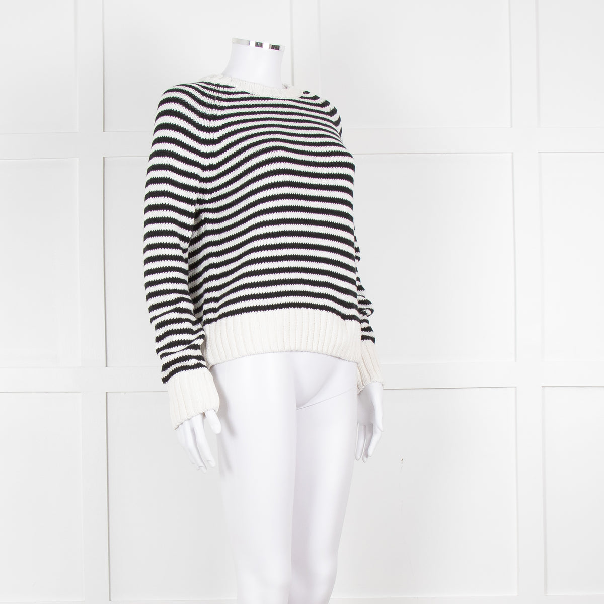 Tory Burch White Black Striped Cotton Sweater