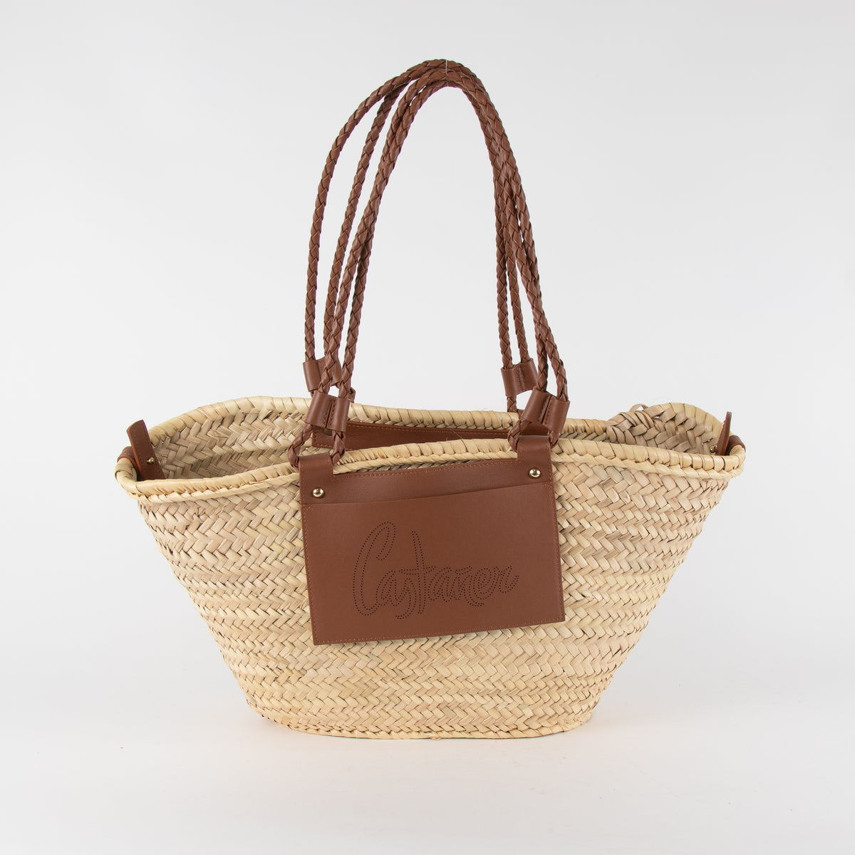 Castaner Raffia Bag with Logo Patch and Braided Handles