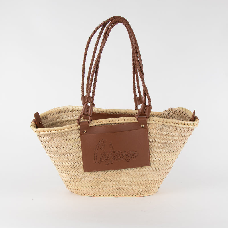 Castaner Raffia Bag with Logo Patch and Braided Handles
