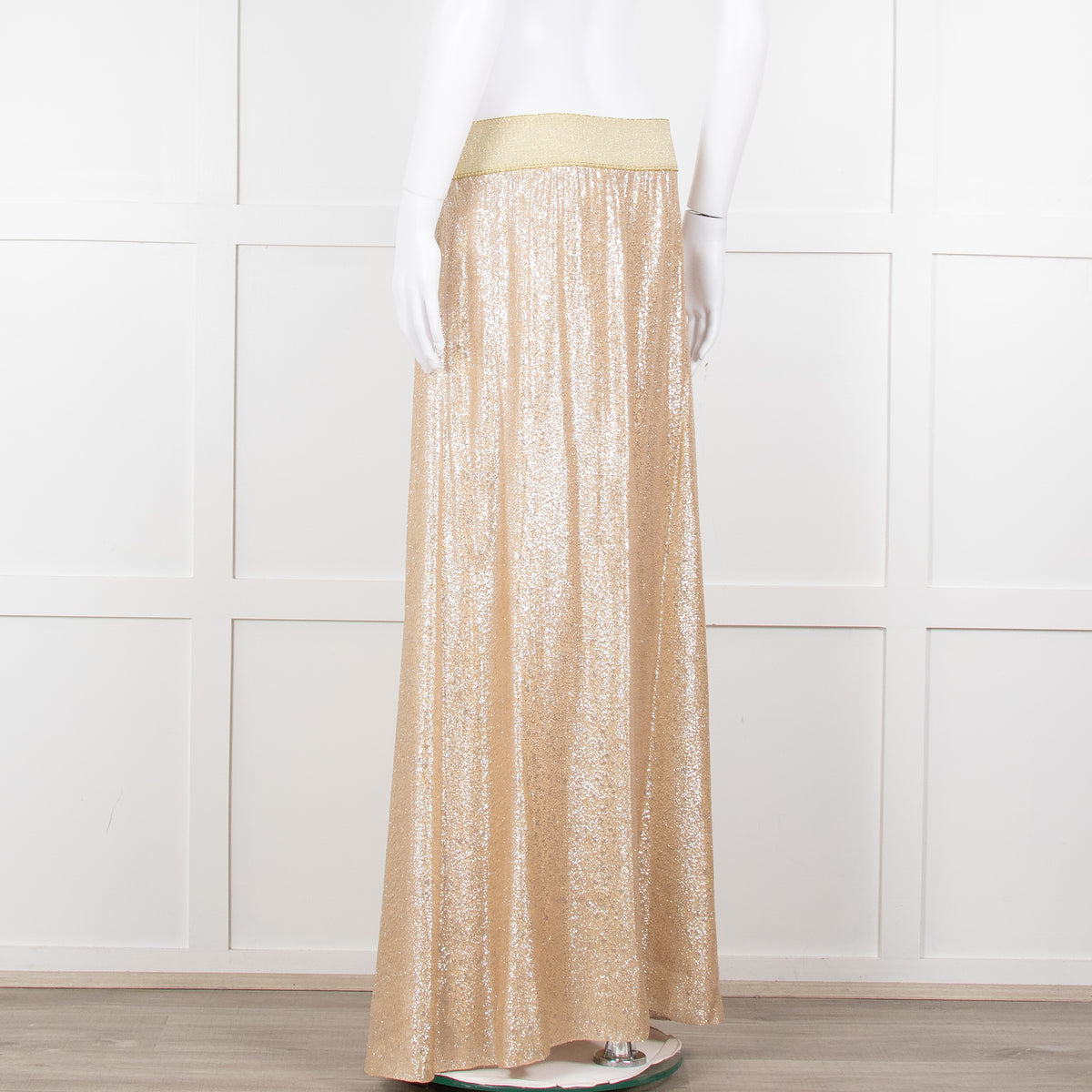 Marie France Van Damme Gold Silk Chiffon Maxi Skirt