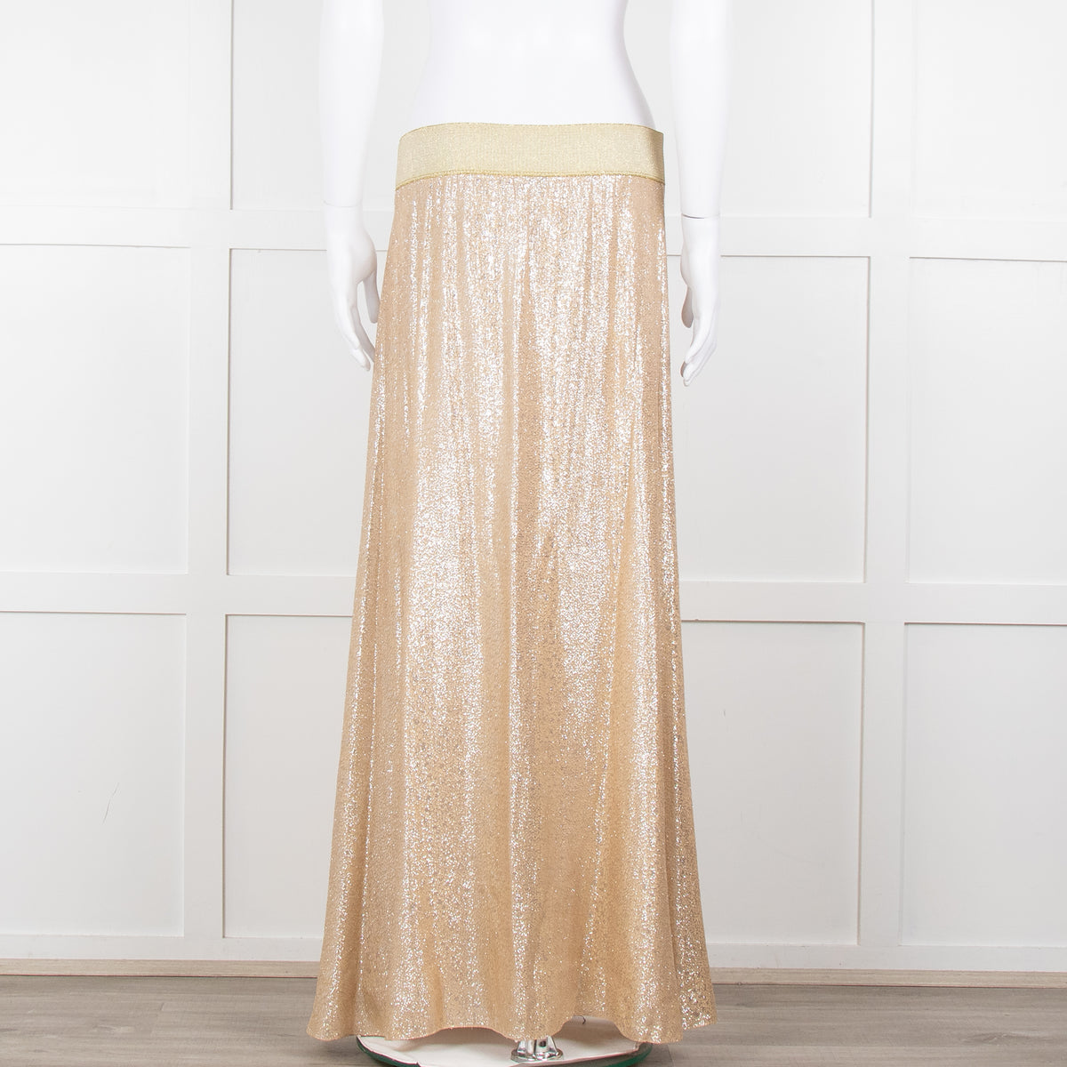 Marie France Van Damme Gold Silk Chiffon Maxi Skirt
