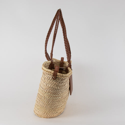 Castaner Raffia Bag with Logo Patch and Braided Handles