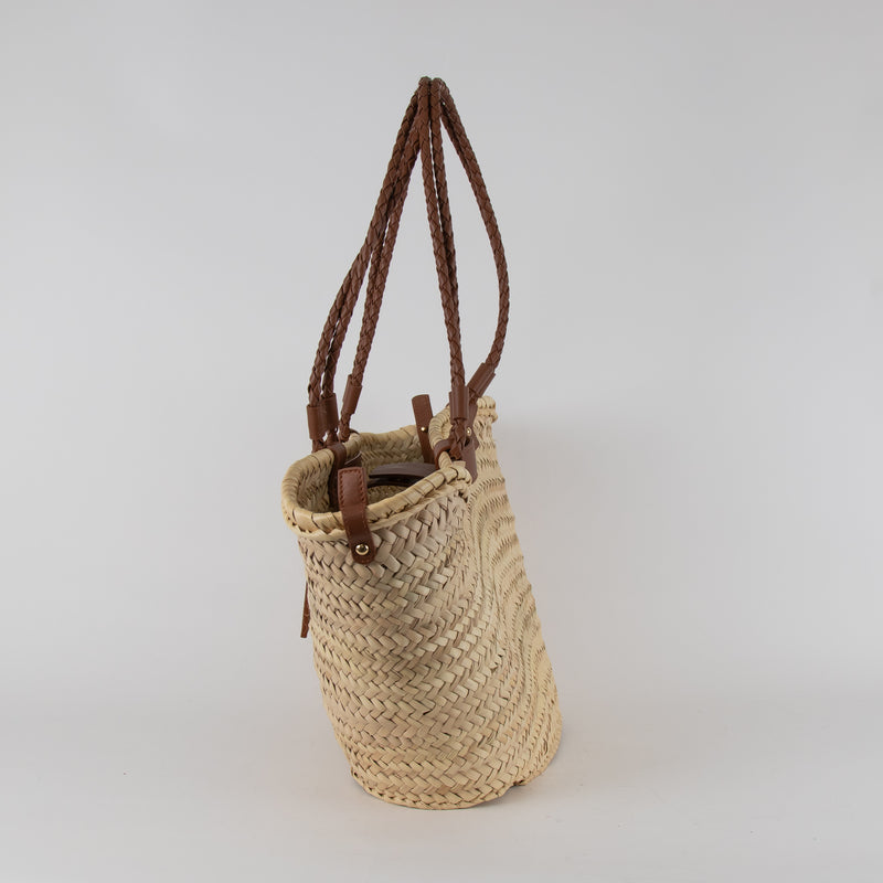 Castaner Raffia Bag with Logo Patch and Braided Handles