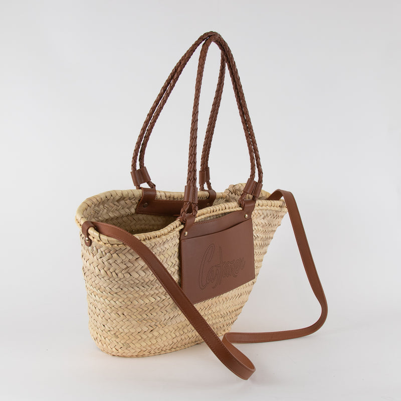 Castaner Raffia Bag with Logo Patch and Braided Handles