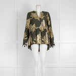 P.A.R.O.S.H Green Gold Long Sleeve Peplum Top