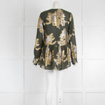 P.A.R.O.S.H Green Gold Long Sleeve Peplum Top