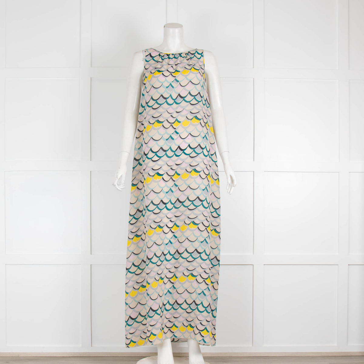 Missoni Grey Green Yellow Geometric Print Sleeveless Dress