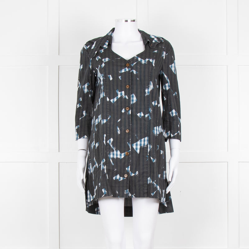 Vivienne Westwood Black Blue Geometric Print Cotton Mini Shirt Dress