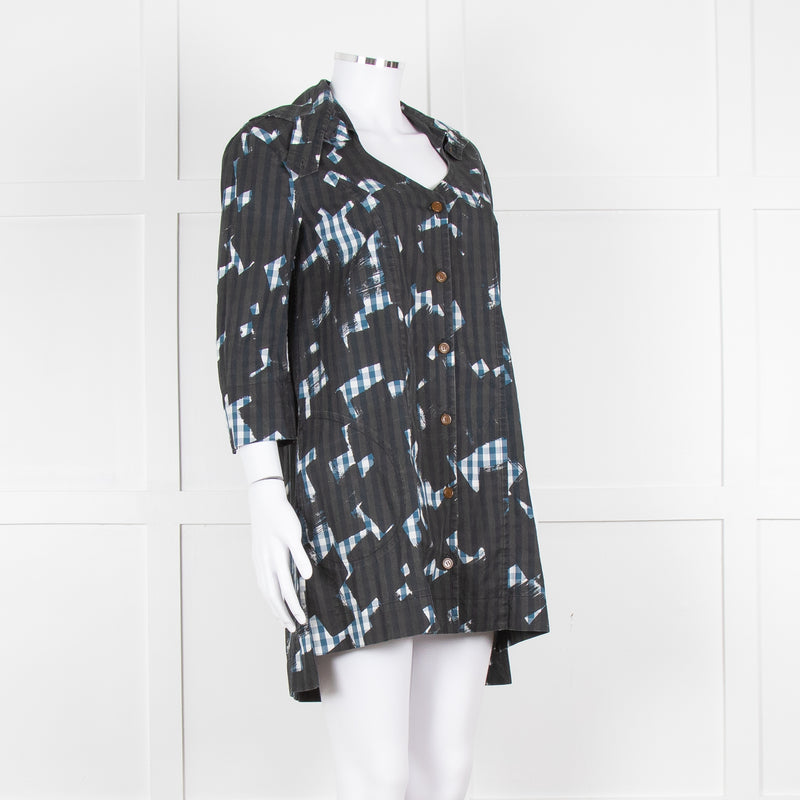 Vivienne Westwood Black Blue Geometric Print Cotton Mini Shirt Dress