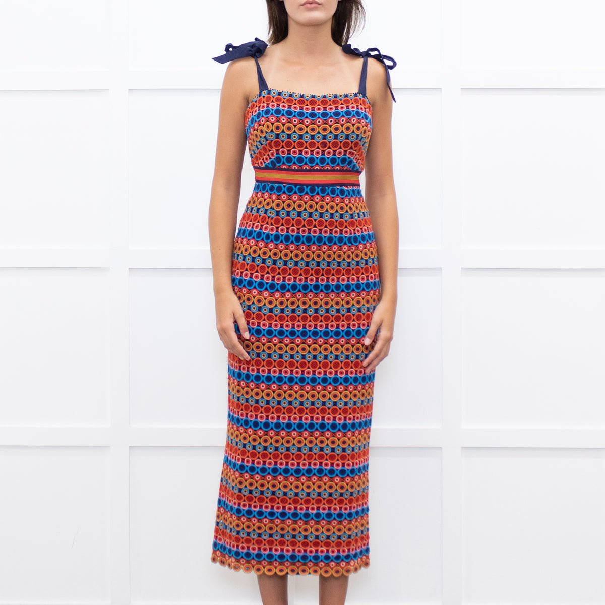 Saloni Orange And Blue Rosalie Strap Dress