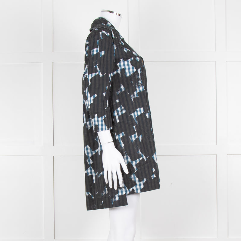 Vivienne Westwood Black Blue Geometric Print Cotton Mini Shirt Dress