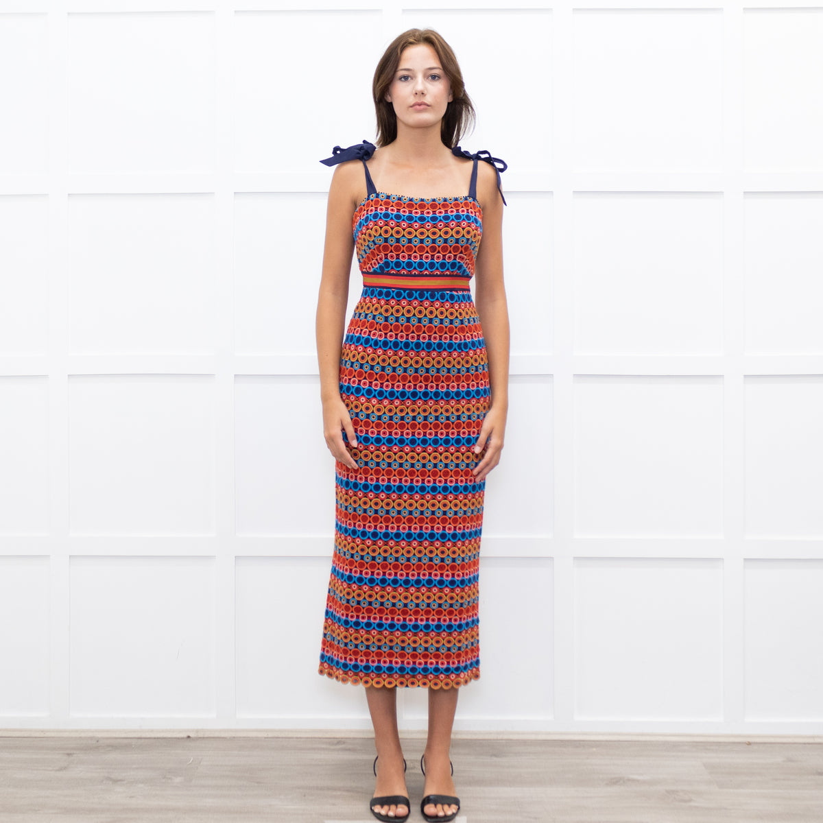 Saloni Orange And Blue Rosalie Strap Dress