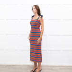 Saloni Orange And Blue Rosalie Strap Dress