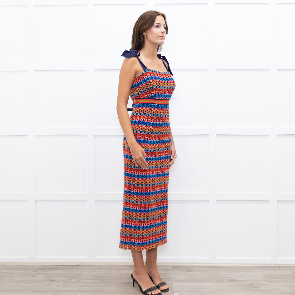 Saloni Orange And Blue Rosalie Strap Dress
