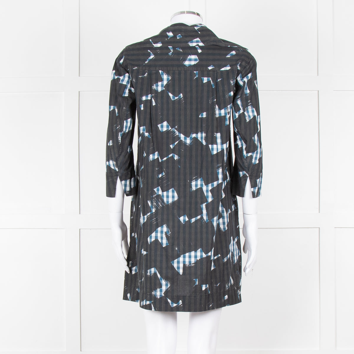 Vivienne Westwood Black Blue Geometric Print Cotton Mini Shirt Dress