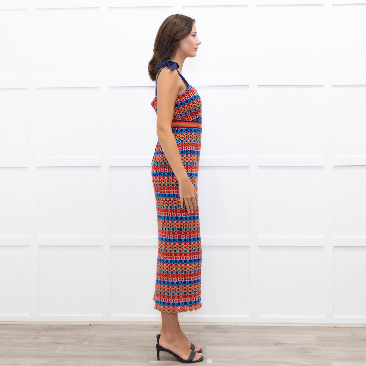 Saloni Orange And Blue Rosalie Strap Dress