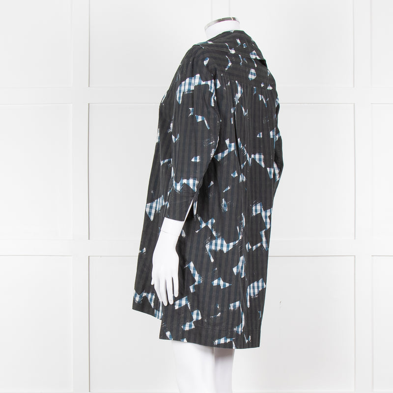Vivienne Westwood Black Blue Geometric Print Cotton Mini Shirt Dress