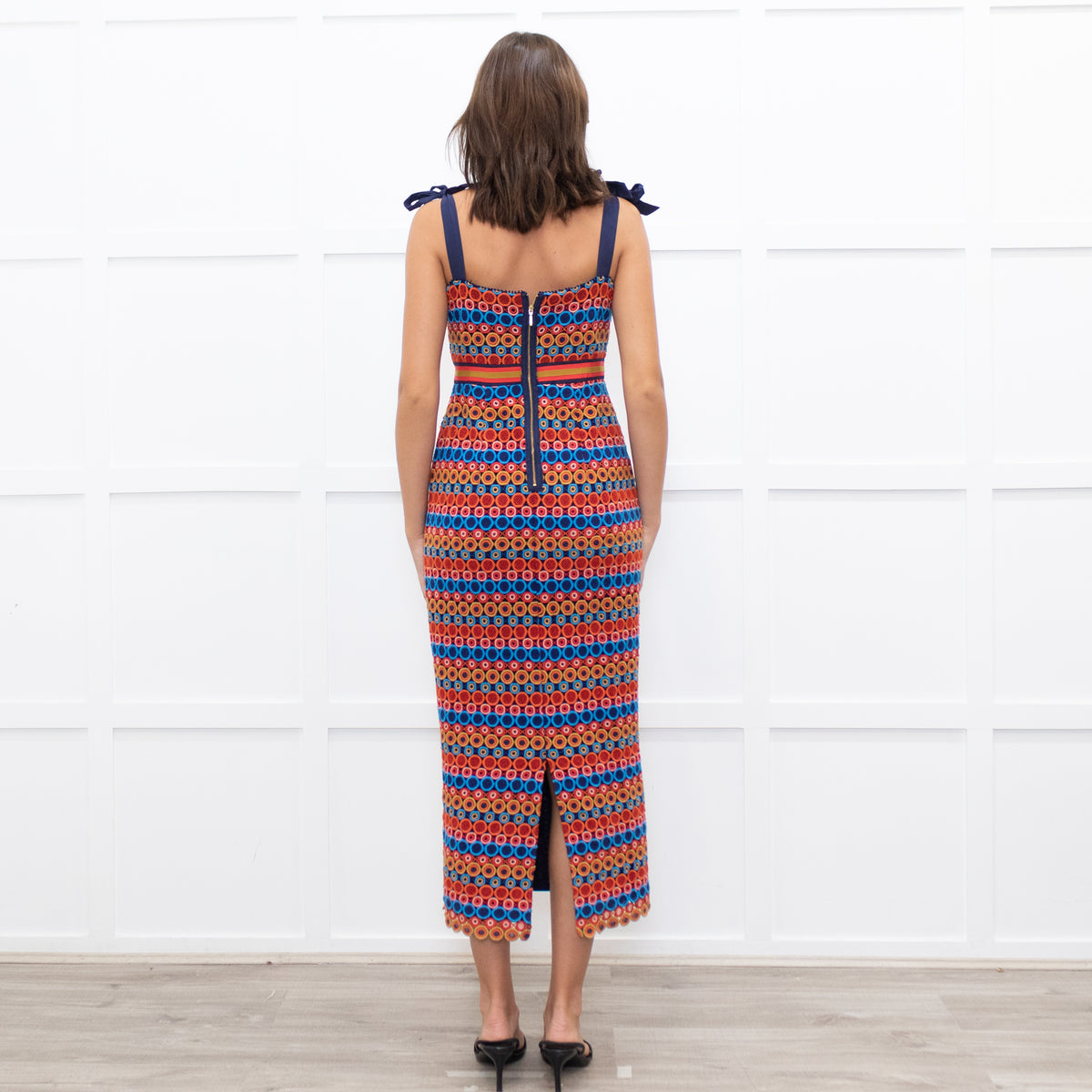 Saloni Orange And Blue Rosalie Strap Dress