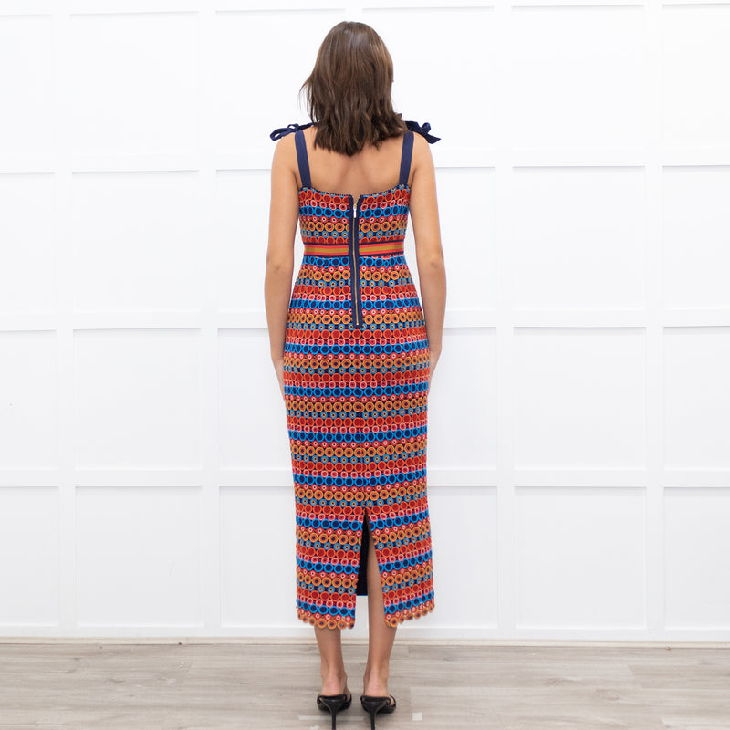 Saloni Orange And Blue Rosalie Strap Dress