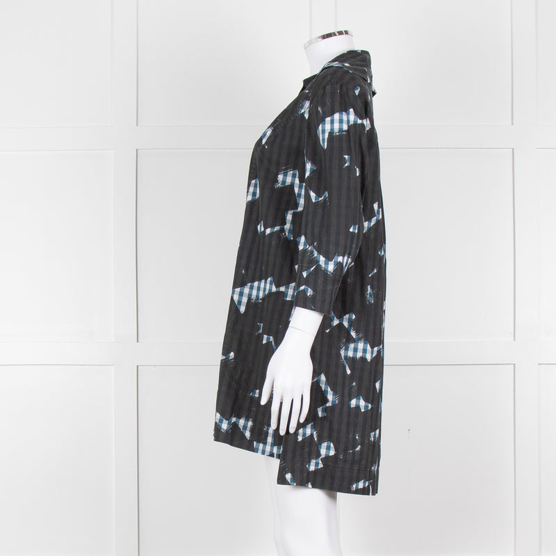 Vivienne Westwood Black Blue Geometric Print Cotton Mini Shirt Dress