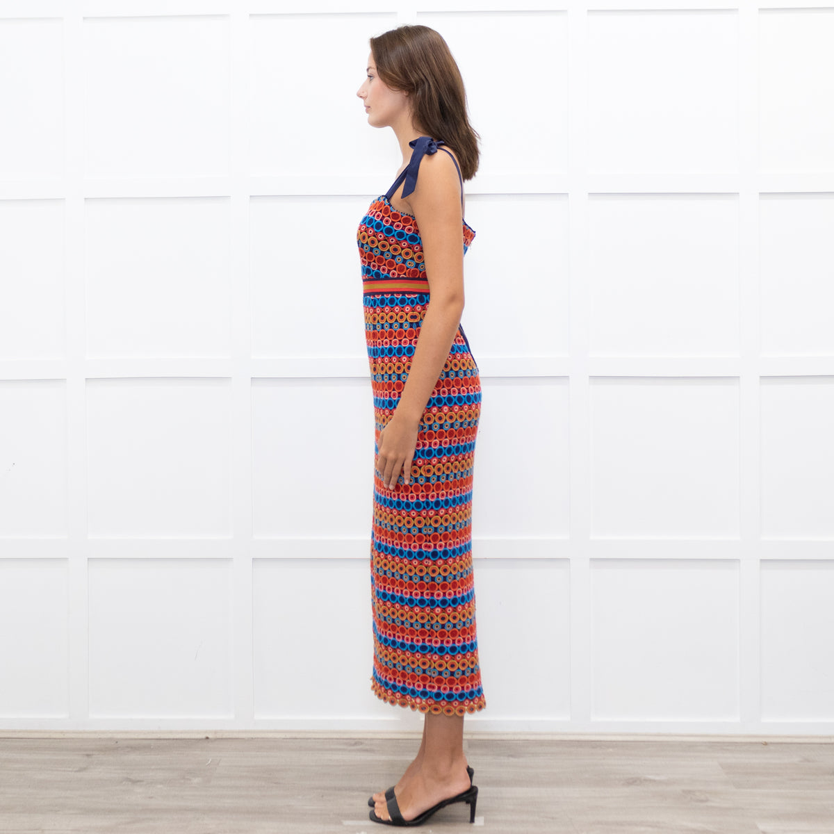 Saloni Orange And Blue Rosalie Strap Dress