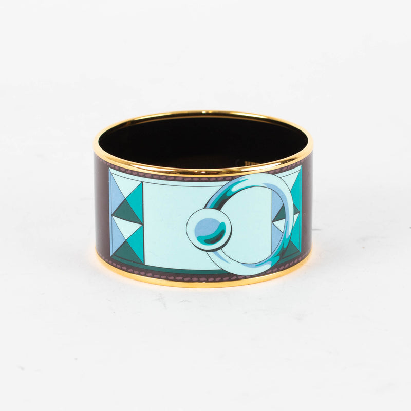Hermes Gold Blue Red Enamel Collier De Chien Wide Bangle