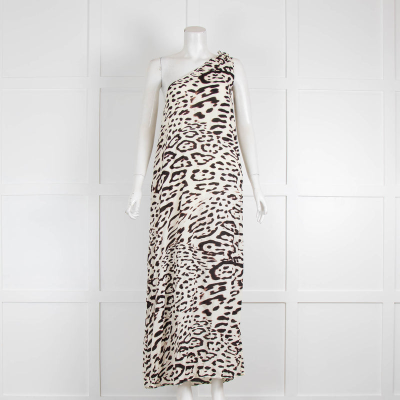 Paula Hermanny Cream Leopard Print One Shoulder Dress