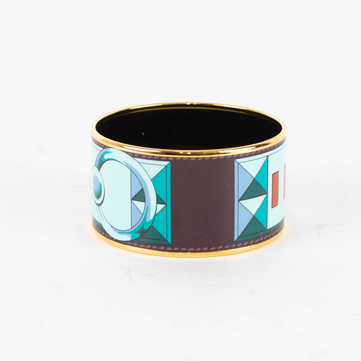 Hermes Gold Blue Red Enamel Collier De Chien Wide Bangle