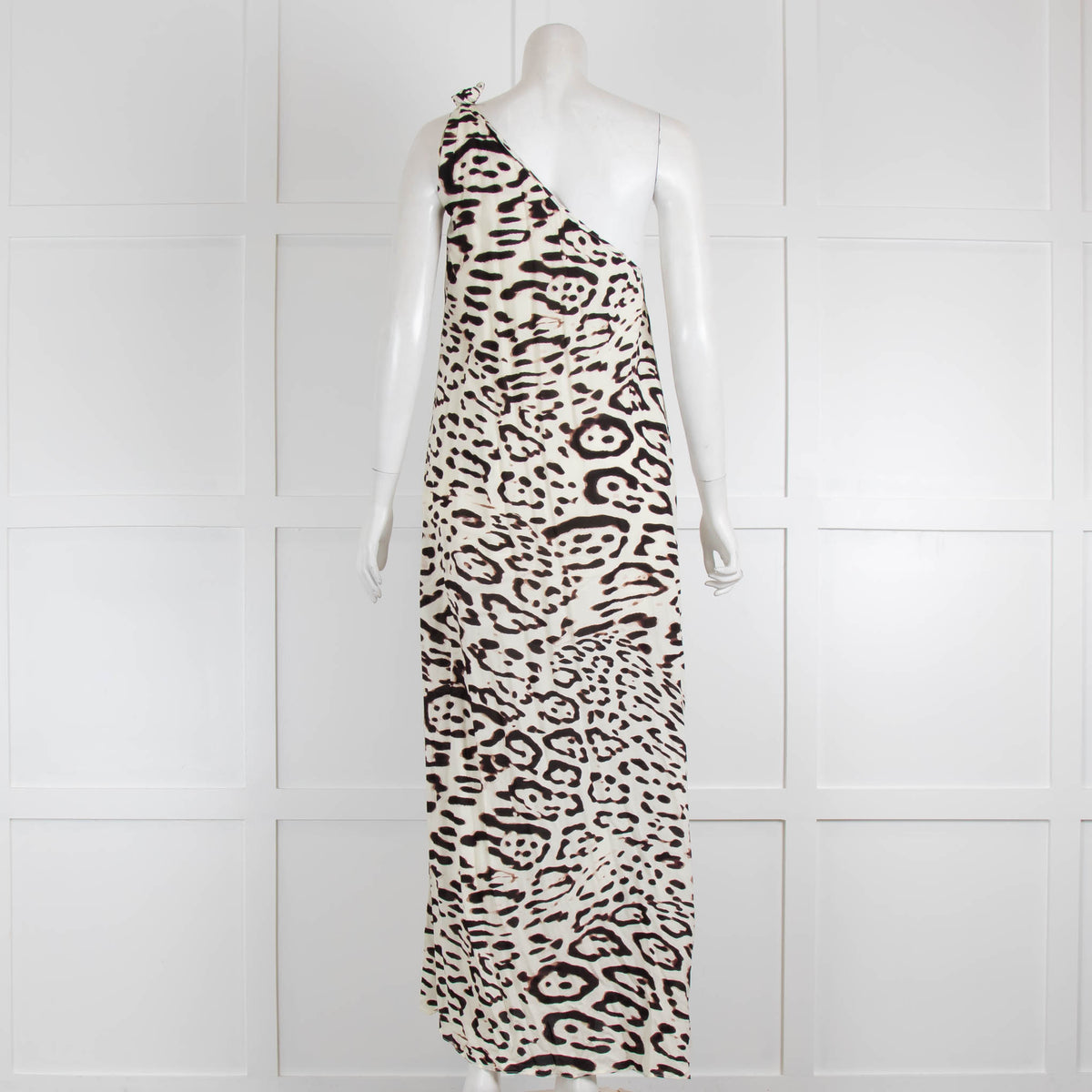 Paula Hermanny Cream Leopard Print One Shoulder Dress