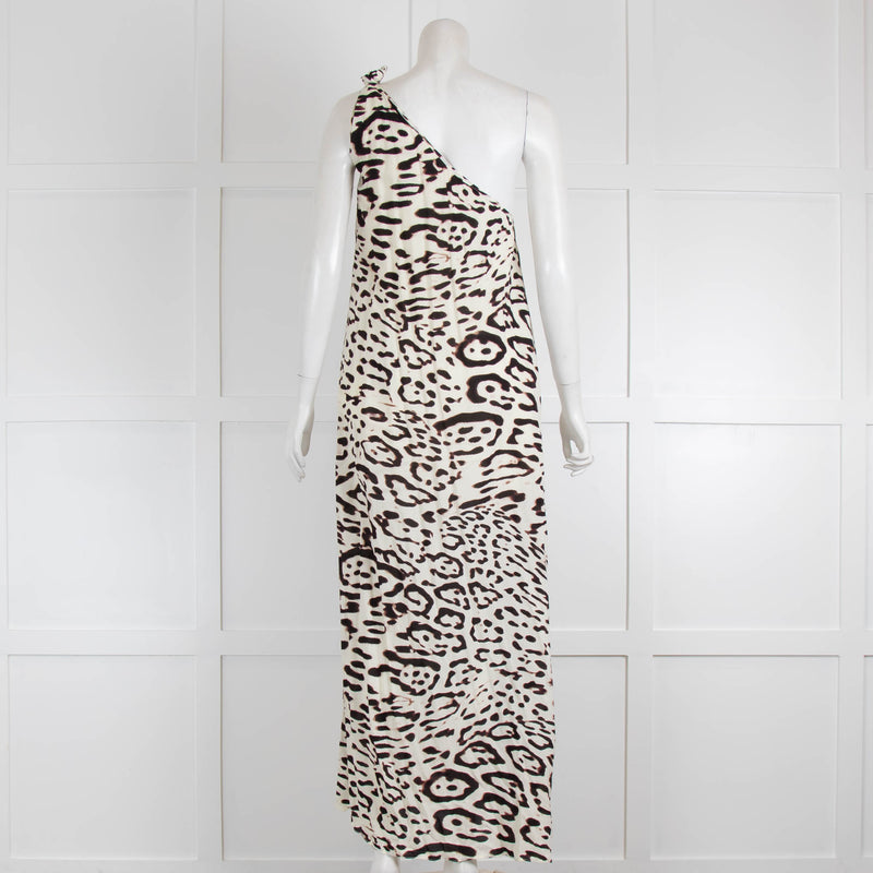 Paula Hermanny Cream Leopard Print One Shoulder Dress