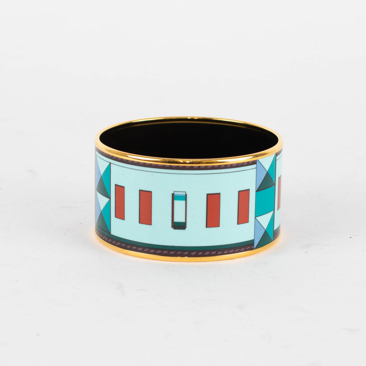 Hermes Gold Blue Red Enamel Collier De Chien Wide Bangle