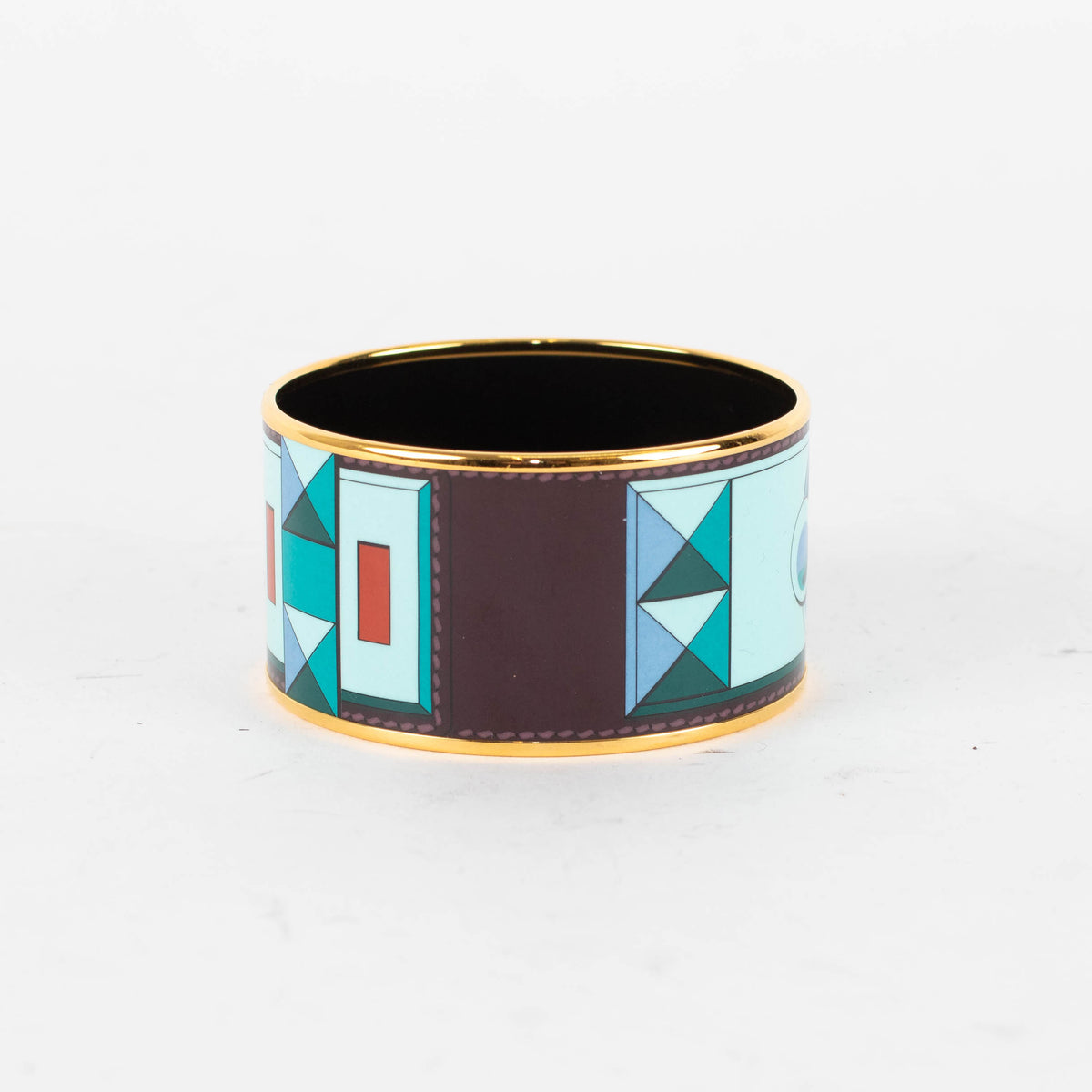 Hermes Gold Blue Red Enamel Collier De Chien Wide Bangle