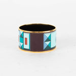 Hermes Gold Blue Red Enamel Collier De Chien Wide Bangle