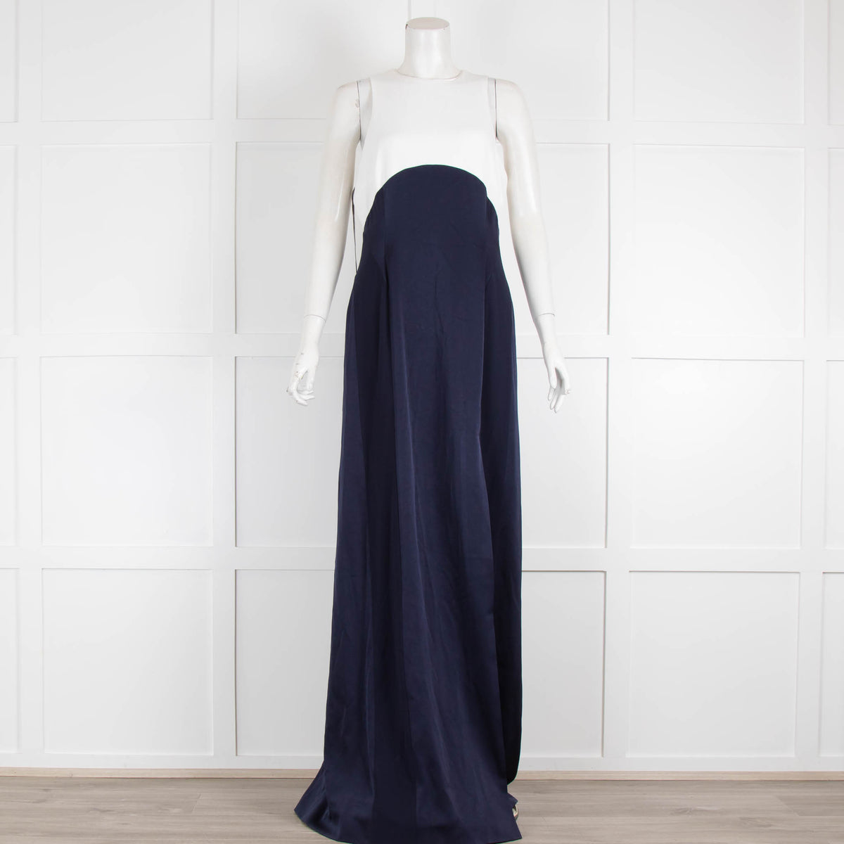 Galvan Navy and White Sleeveless Maxi Dress