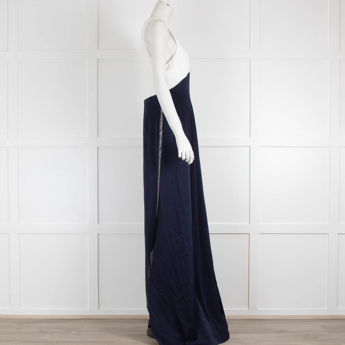 Galvan Navy and White Sleeveless Maxi Dress