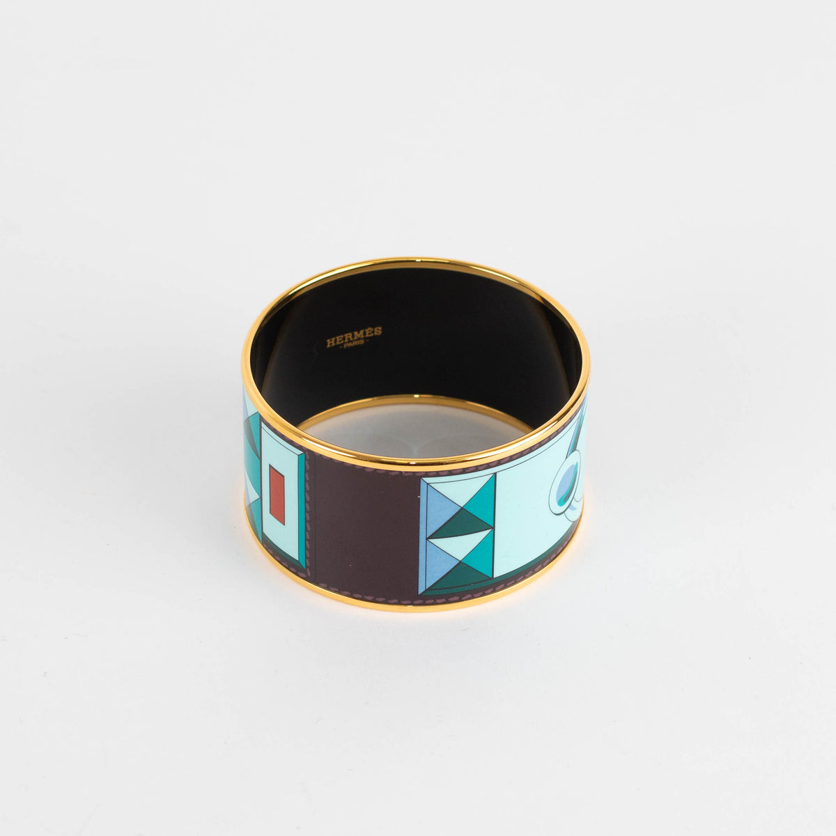 Hermes Gold Blue Red Enamel Collier De Chien Wide Bangle