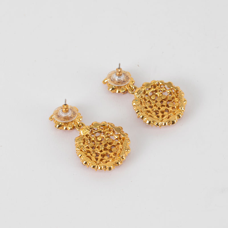 Oscar De La Renta Gold Red Diamante Stud Earrings