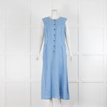 Saloni Sierra Blue Linen Button Front Sleeveless Maxi Dress