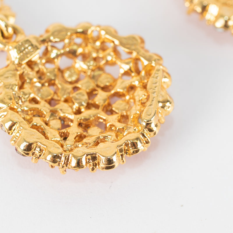Oscar De La Renta Gold Red Diamante Stud Earrings