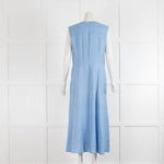 Saloni Sierra Blue Linen Button Front Sleeveless Maxi Dress