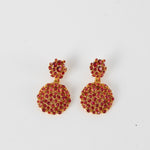 Oscar De La Renta Gold Red Diamante Stud Earrings