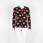 Ganni Black Red White Rose Print Blouse