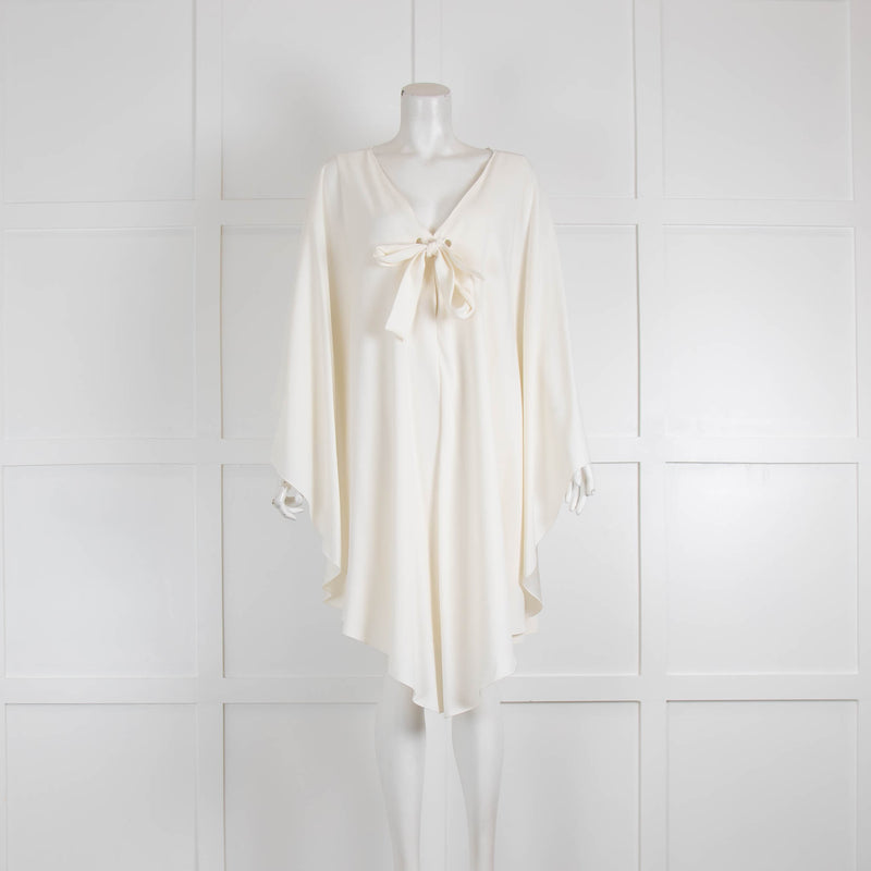 Alberta Ferretti Cream V Neck Silk Blouse Cape