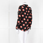 Ganni Black Red White Rose Print Blouse