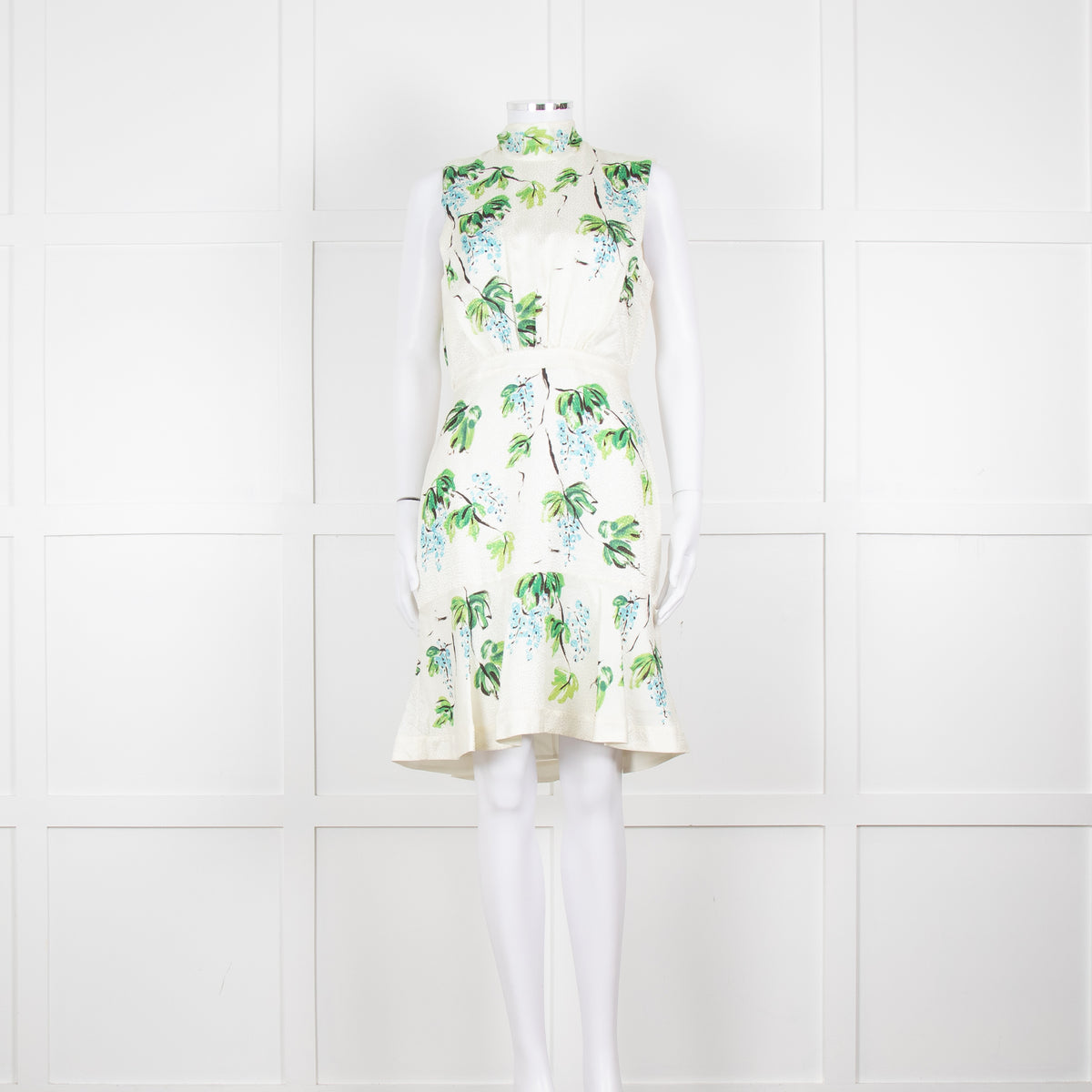 Saloni Cream Green Blue Grape Silk Sleeveless Tie Back Short Dress